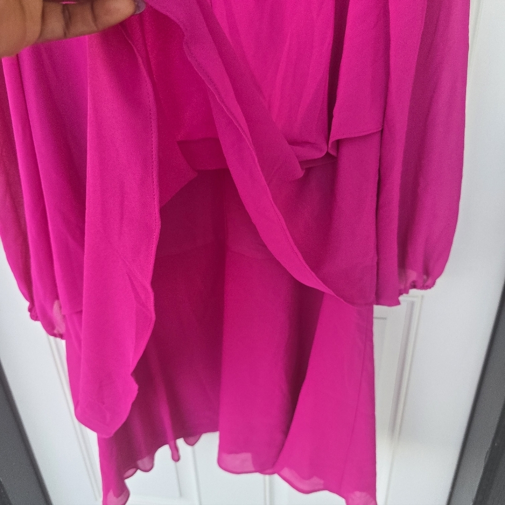 $109 Jessica Howard Shift Dress Sz 16 Plus Tiered Pink Chiffon Long Sleeves Date - Picture 15 of 16